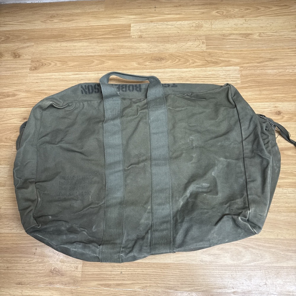 Vintage 1978 US Military Kit Bag Flyers Olive Drab Canvas Duffel Bag 11-1-302